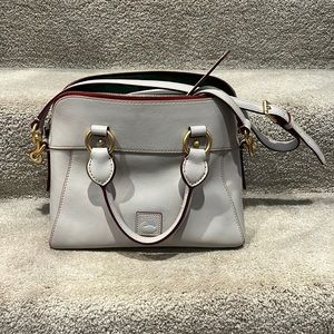 Gray/Cream Dooney and Burke crossbody/shoulder bag.